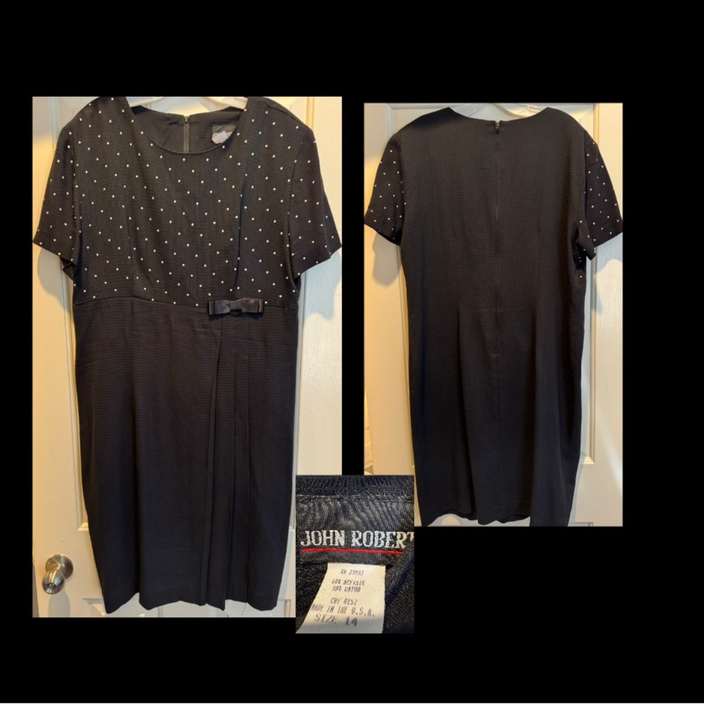John Robert Black Dress with White Polka Dots